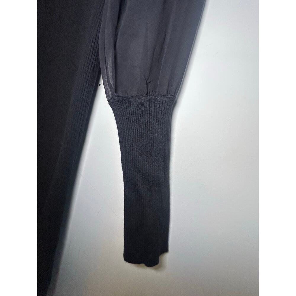 CAbi Duet Dress #4455 Black Ribbed Sweater Dress Sheer Balloon Sleeve Medium - Picture 7 of 11